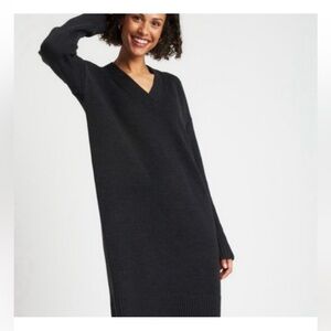 KIT AND ACE Black V-neck Sweater Midi Dress in 99% Merino wool with Nylon Large